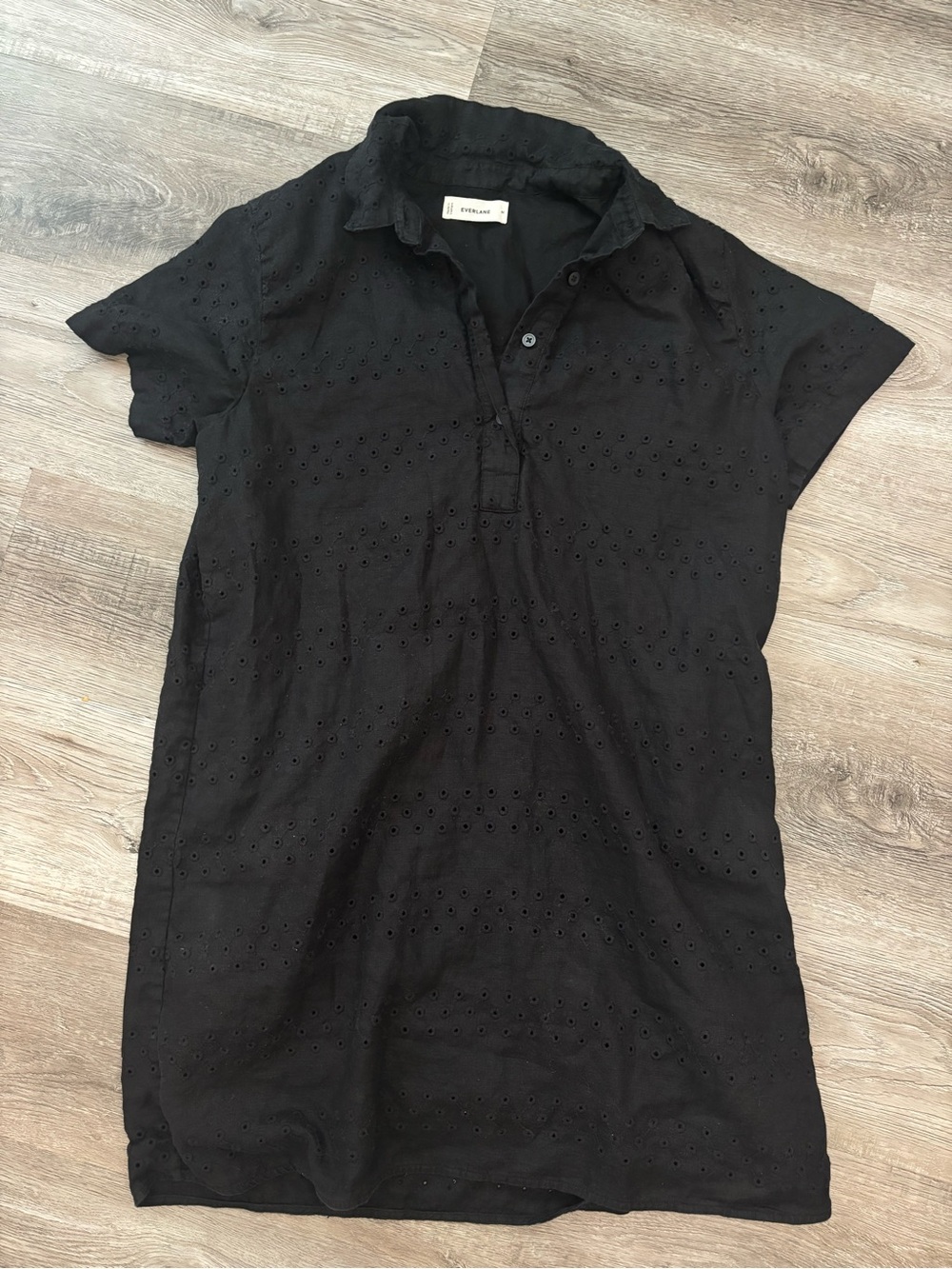 Everlane Eyelet Polo Dress in Black size medium 100% linen 100% cotton Dress - Picture 5 of 10